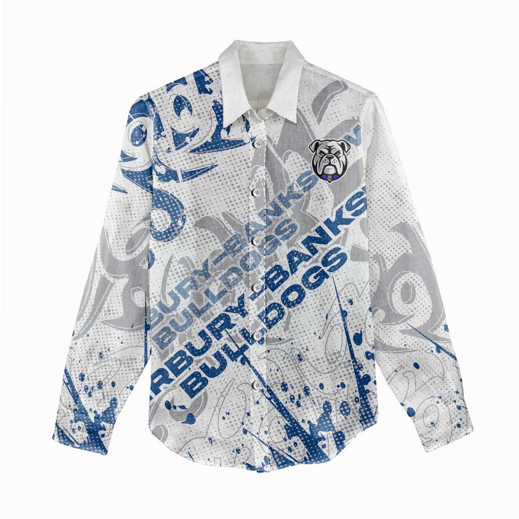 Personalized Canterbury-Bankstown Bulldogs Rugby Women Casual Shirt Urban Street Graffiti Style - Distressed Splatter Elements