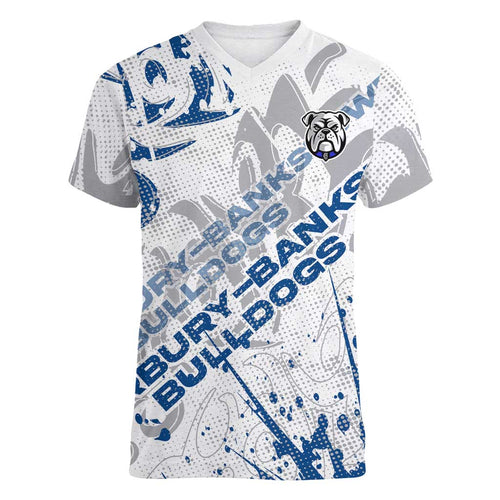 Personalized Canterbury-Bankstown Bulldogs Rugby Women V-Neck T-Shirt Urban Street Graffiti Style - Distressed Splatter Elements