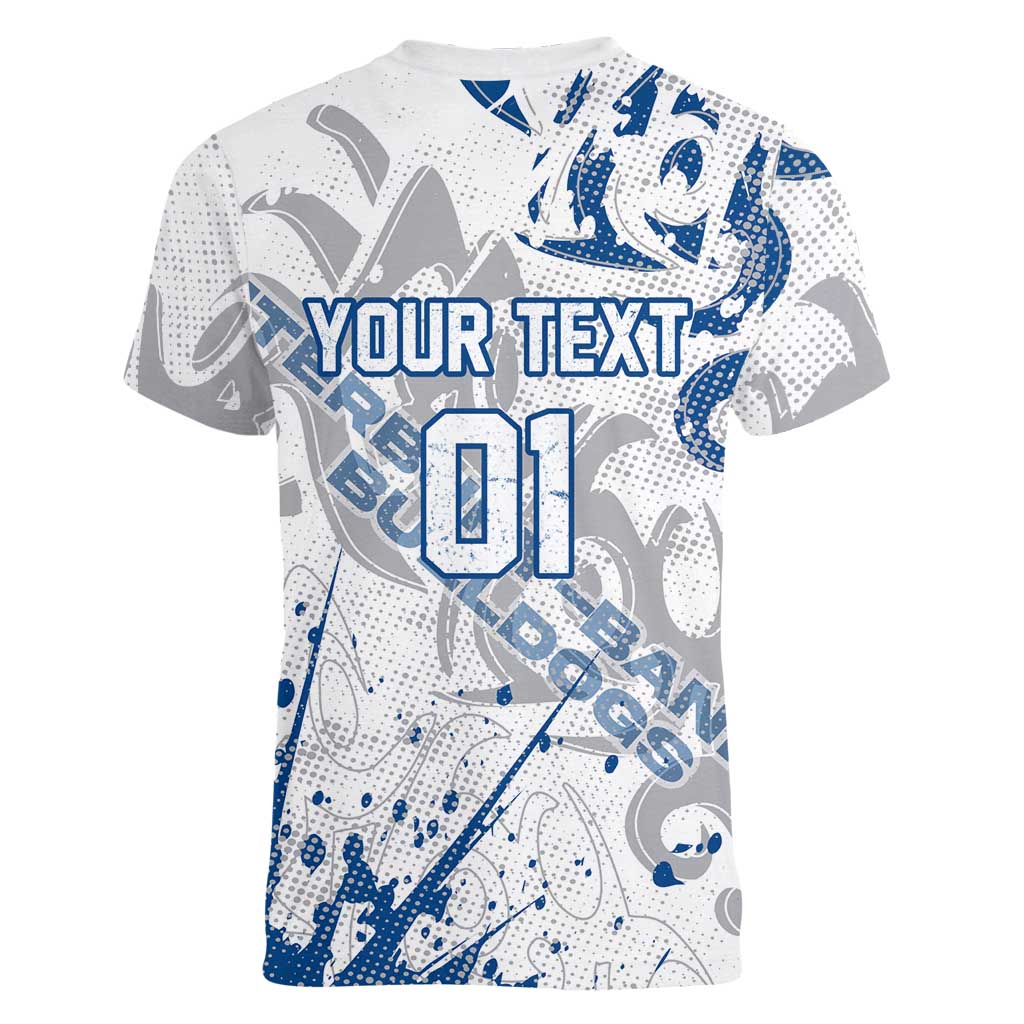 Personalized Canterbury-Bankstown Bulldogs Rugby Women V-Neck T-Shirt Urban Street Graffiti Style - Distressed Splatter Elements