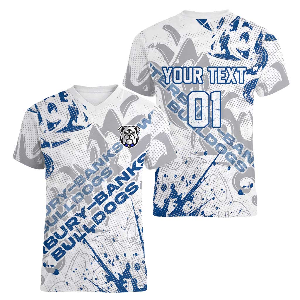 Personalized Canterbury-Bankstown Bulldogs Rugby Women V-Neck T-Shirt Urban Street Graffiti Style - Distressed Splatter Elements