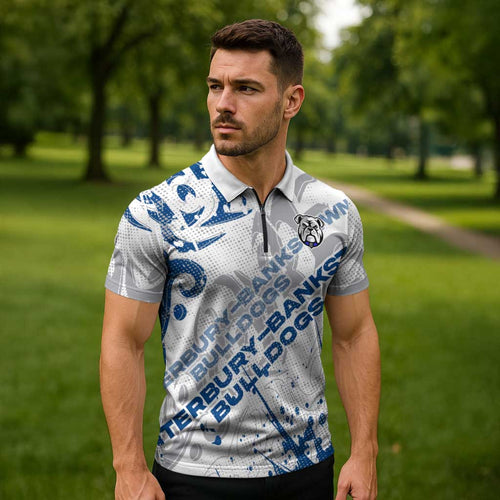 Personalized Canterbury-Bankstown Bulldogs Rugby Zipper Polo Shirt Urban Street Graffiti Style - Distressed Splatter Elements