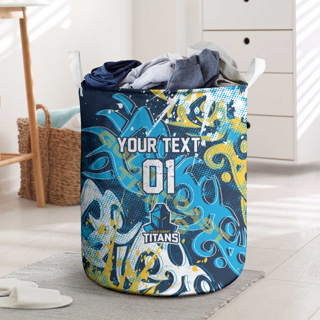 Personalized Gold Coast Titans Rugby Laundry Basket Urban Street Graffiti Style - Distressed Splatter Elements