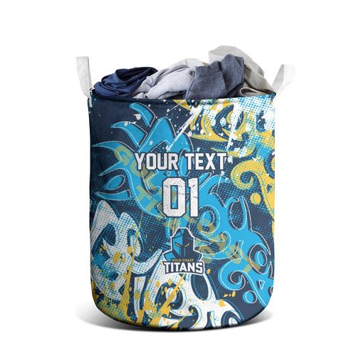 Personalized Gold Coast Titans Rugby Laundry Basket Urban Street Graffiti Style - Distressed Splatter Elements