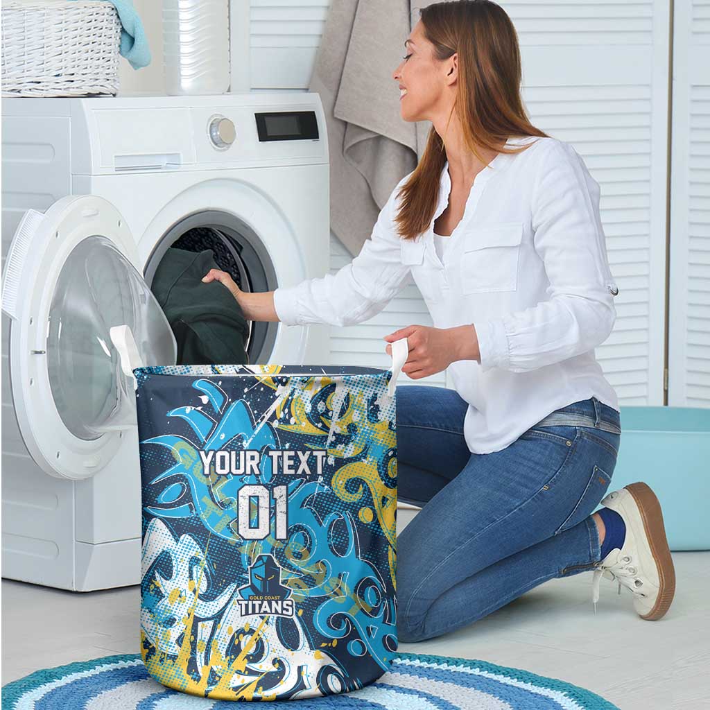 Personalized Gold Coast Titans Rugby Laundry Basket Urban Street Graffiti Style - Distressed Splatter Elements