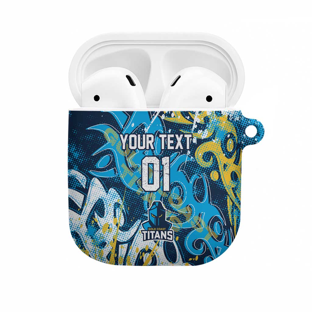 Personalized Gold Coast Titans Rugby AirPods Case Urban Street Graffiti Style - Distressed Splatter Elements