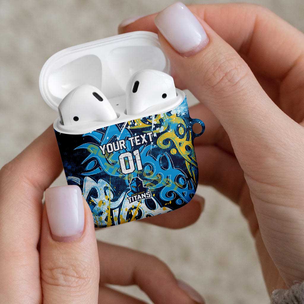 Personalized Gold Coast Titans Rugby AirPods Case Urban Street Graffiti Style - Distressed Splatter Elements