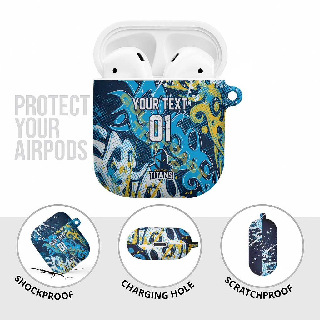 Personalized Gold Coast Titans Rugby AirPods Case Urban Street Graffiti Style - Distressed Splatter Elements
