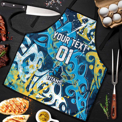 Personalized Gold Coast Titans Rugby Apron Urban Street Graffiti Style - Distressed Splatter Elements