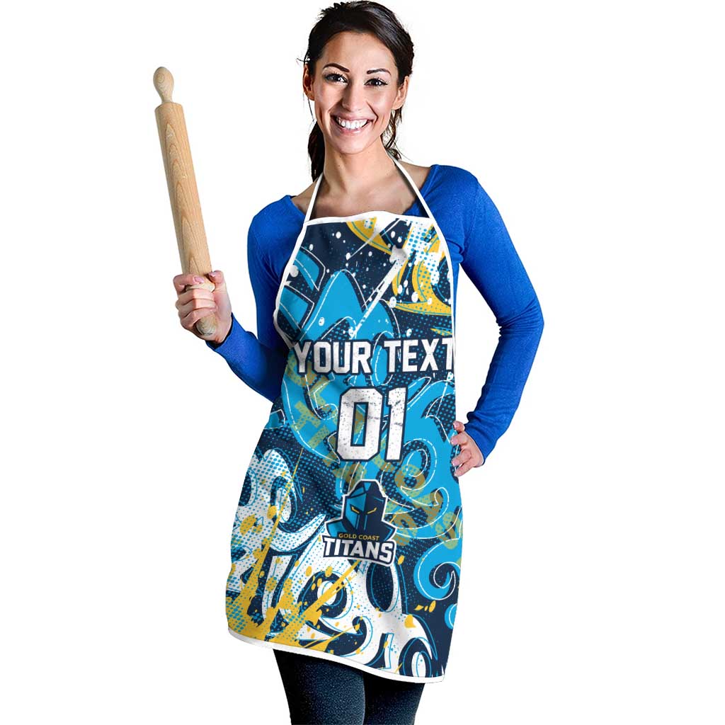Personalized Gold Coast Titans Rugby Apron Urban Street Graffiti Style - Distressed Splatter Elements
