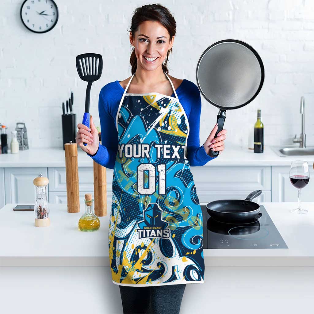 Personalized Gold Coast Titans Rugby Apron Urban Street Graffiti Style - Distressed Splatter Elements