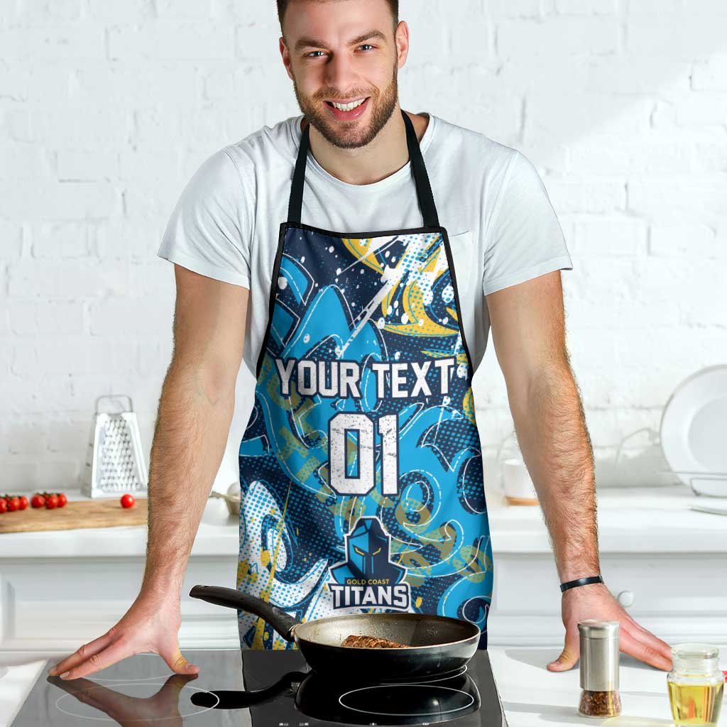 Personalized Gold Coast Titans Rugby Apron Urban Street Graffiti Style - Distressed Splatter Elements