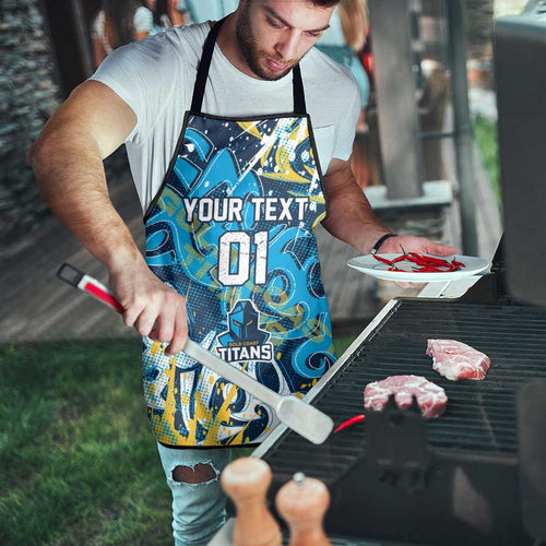 Personalized Gold Coast Titans Rugby Apron Urban Street Graffiti Style - Distressed Splatter Elements
