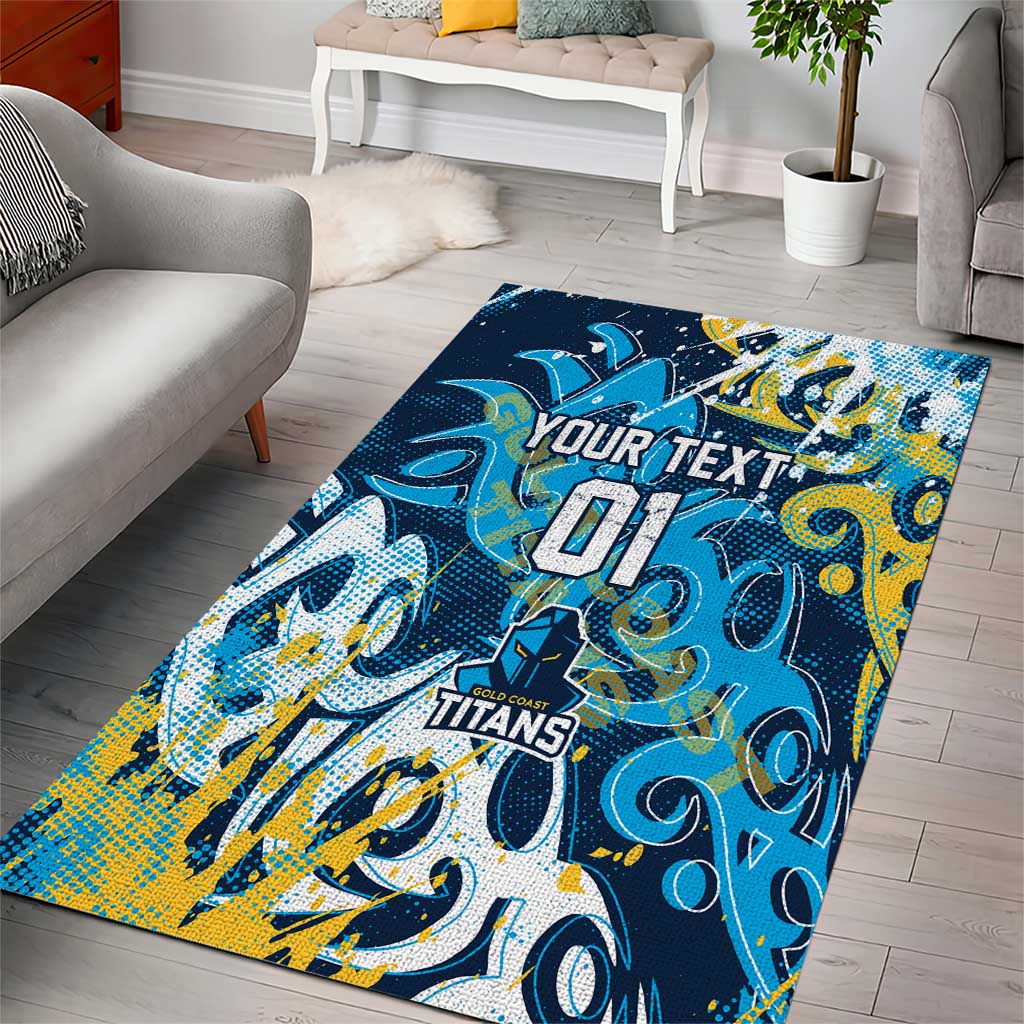 Personalized Gold Coast Titans Rugby Area Rug Urban Street Graffiti Style - Distressed Splatter Elements