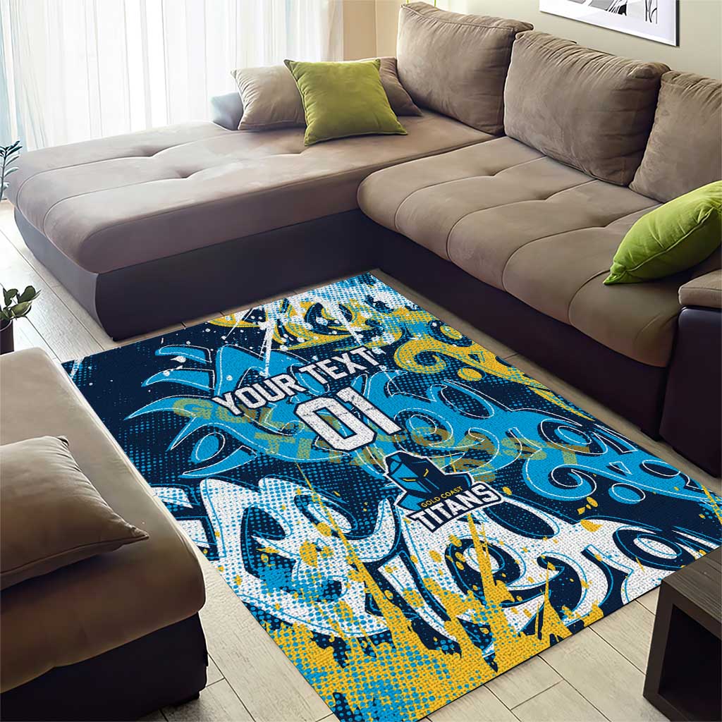 Personalized Gold Coast Titans Rugby Area Rug Urban Street Graffiti Style - Distressed Splatter Elements