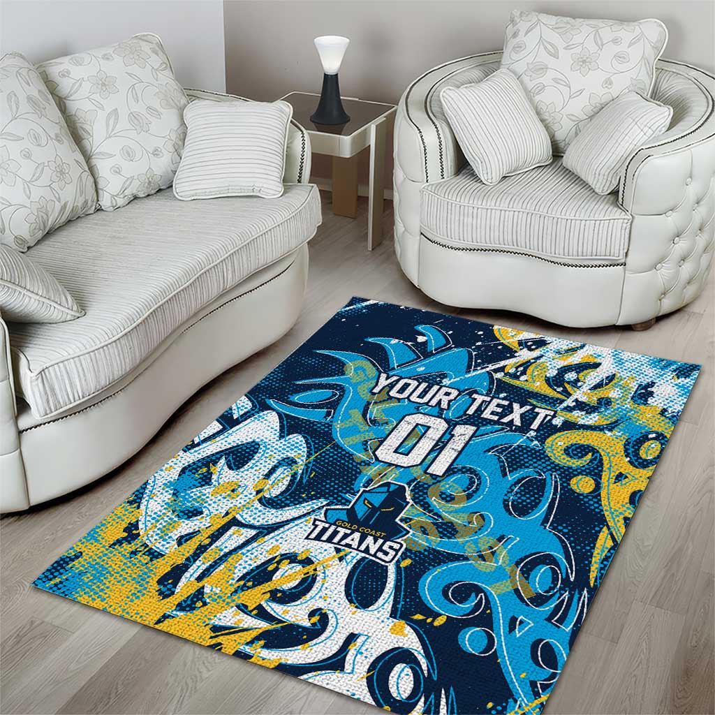 Personalized Gold Coast Titans Rugby Area Rug Urban Street Graffiti Style - Distressed Splatter Elements