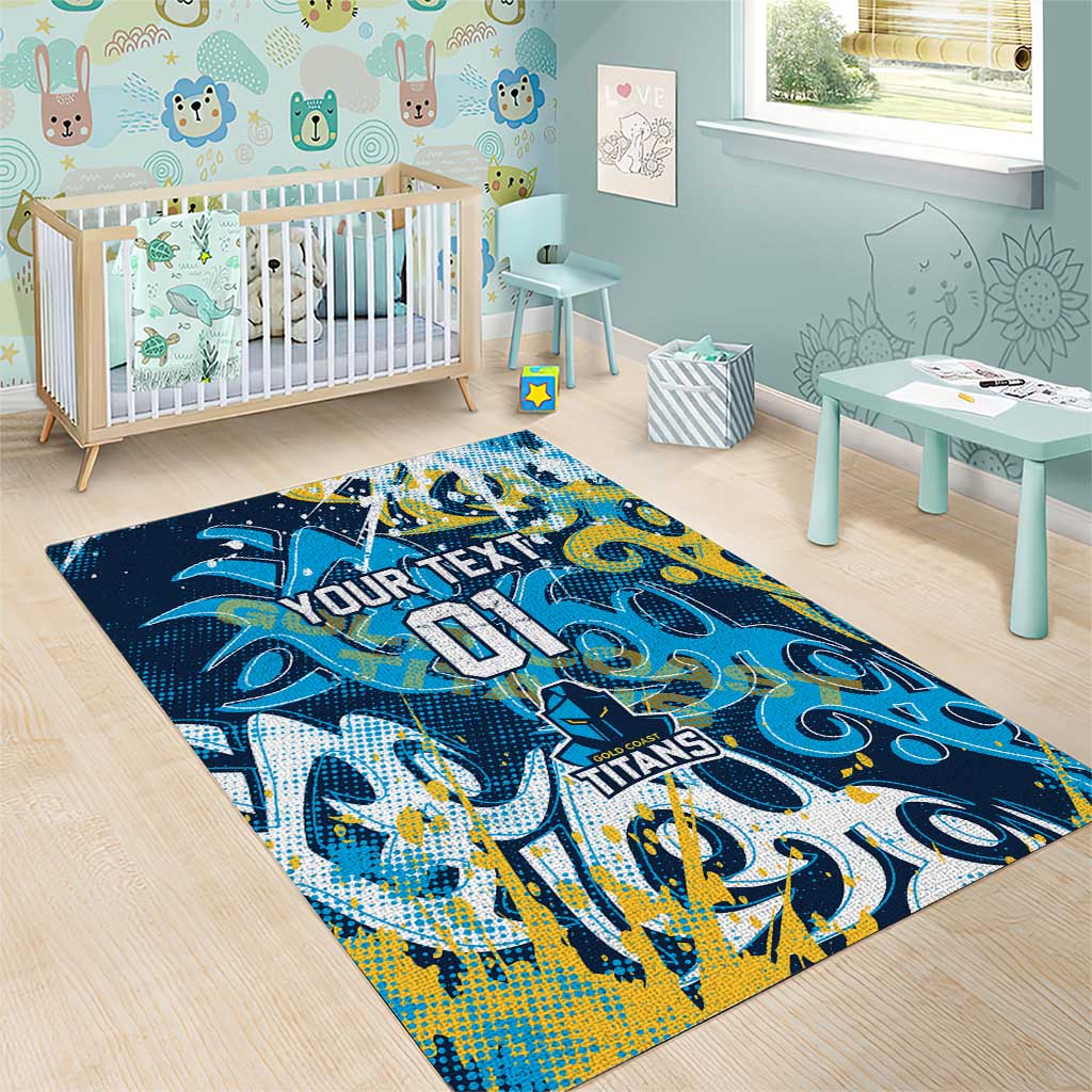 Personalized Gold Coast Titans Rugby Area Rug Urban Street Graffiti Style - Distressed Splatter Elements