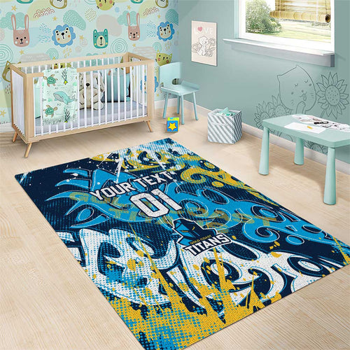 Personalized Gold Coast Titans Rugby Area Rug Urban Street Graffiti Style - Distressed Splatter Elements