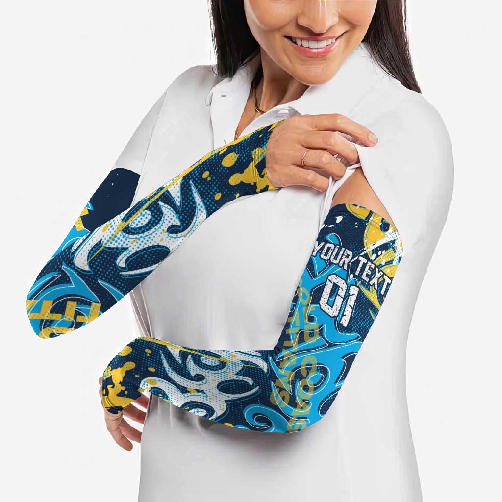 Personalized Gold Coast Titans Rugby Arm Sleeves Urban Street Graffiti Style - Distressed Splatter Elements