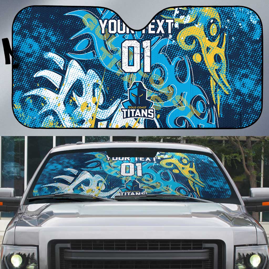 Personalized Gold Coast Titans Rugby Auto Sun Shade Urban Street Graffiti Style - Distressed Splatter Elements