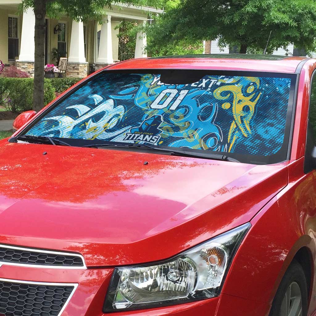 Personalized Gold Coast Titans Rugby Auto Sun Shade Urban Street Graffiti Style - Distressed Splatter Elements
