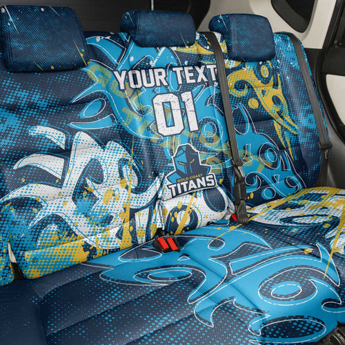 Personalized Gold Coast Titans Rugby Back Car Seat Cover Urban Street Graffiti Style - Distressed Splatter Elements