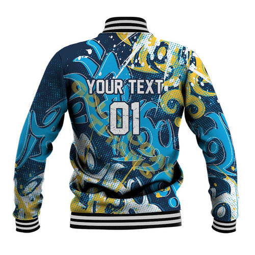 Personalized Gold Coast Titans Rugby Baseball Jacket Urban Street Graffiti Style - Distressed Splatter Elements