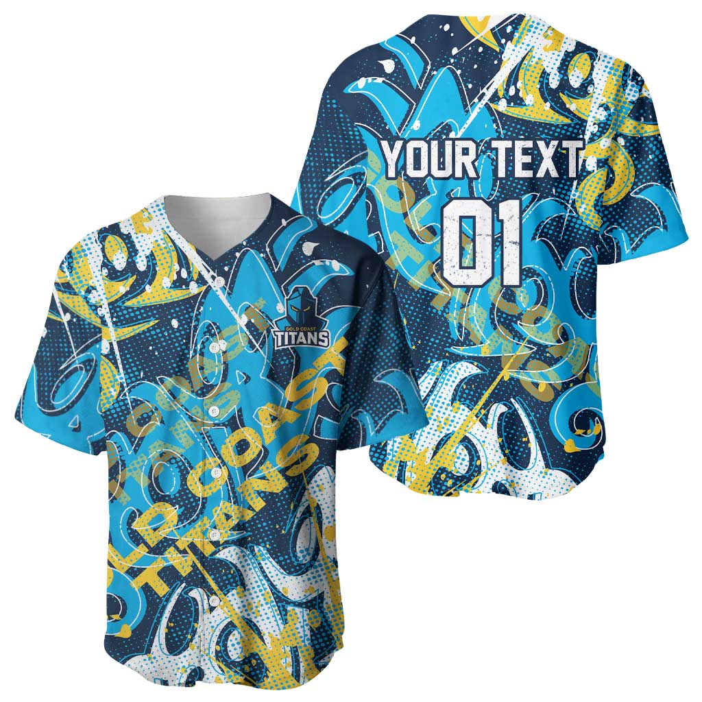 Personalized Gold Coast Titans Rugby Baseball Jersey Urban Street Graffiti Style - Distressed Splatter Elements