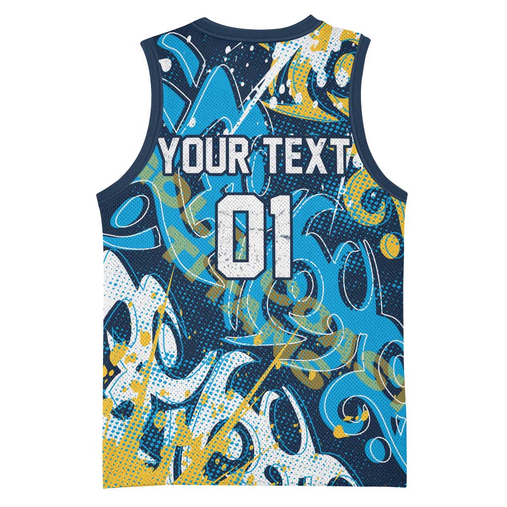 Personalized Gold Coast Titans Rugby Basketball Jersey Urban Street Graffiti Style - Distressed Splatter Elements