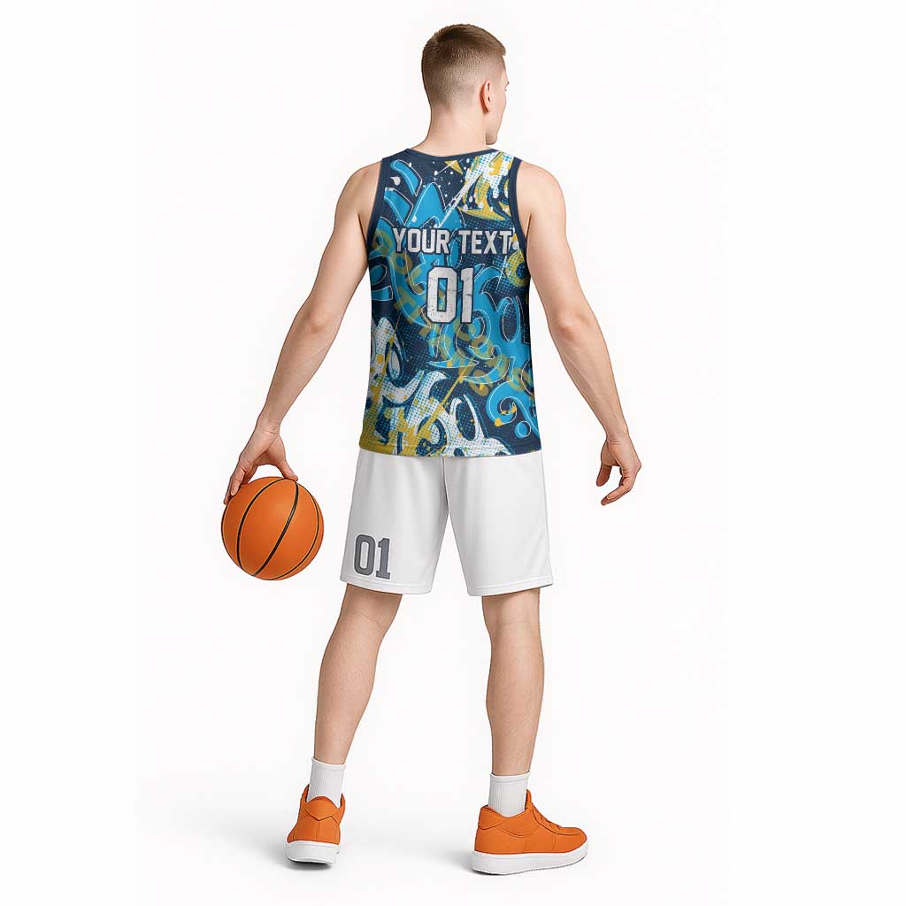 Personalized Gold Coast Titans Rugby Basketball Jersey Urban Street Graffiti Style - Distressed Splatter Elements