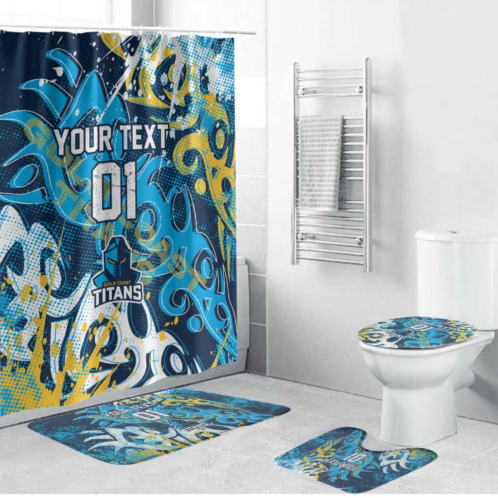 Personalized Gold Coast Titans Rugby Bathroom Set Urban Street Graffiti Style - Distressed Splatter Elements