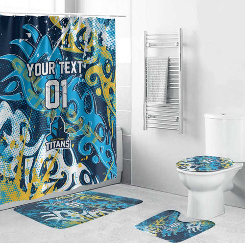 Personalized Gold Coast Titans Rugby Bathroom Set Urban Street Graffiti Style - Distressed Splatter Elements