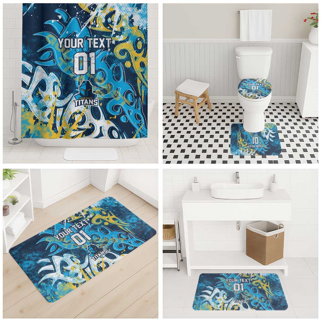 Personalized Gold Coast Titans Rugby Bathroom Set Urban Street Graffiti Style - Distressed Splatter Elements