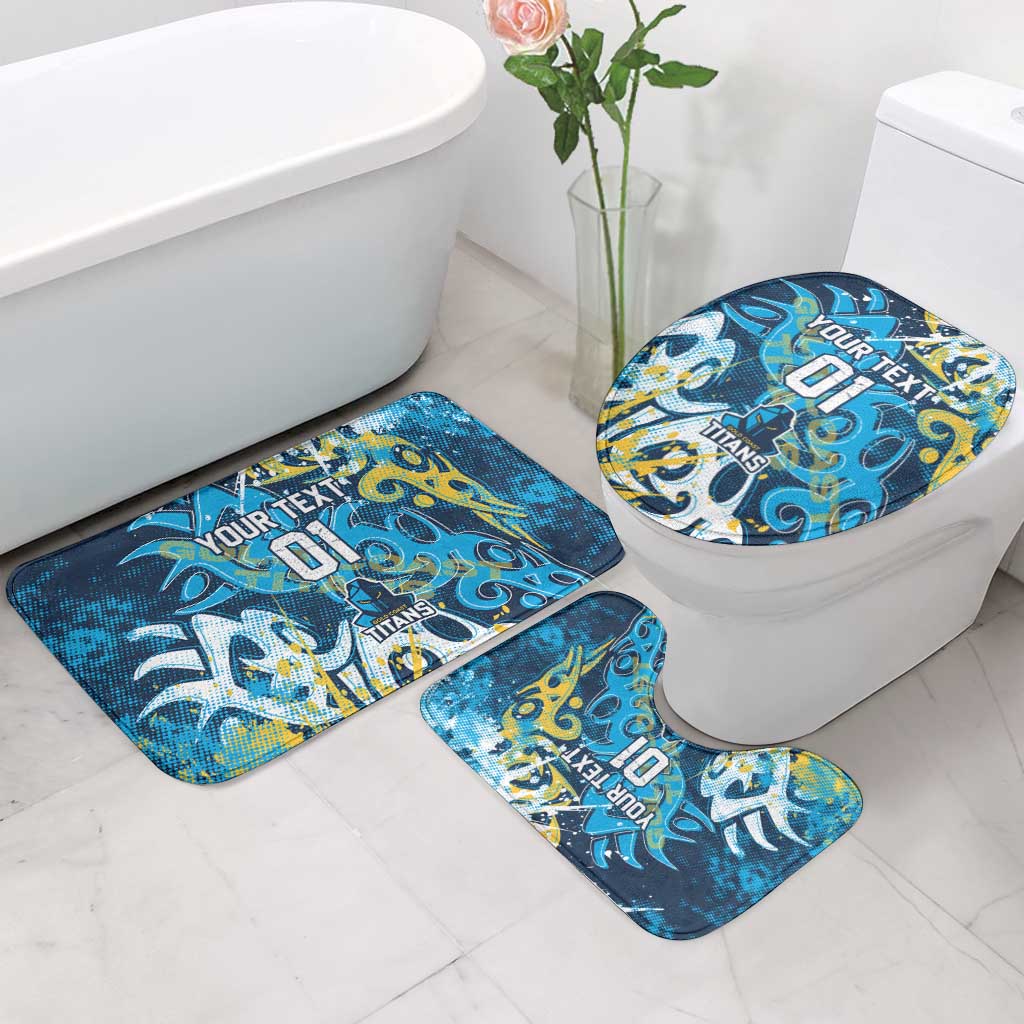 Personalized Gold Coast Titans Rugby Bathroom Set Urban Street Graffiti Style - Distressed Splatter Elements