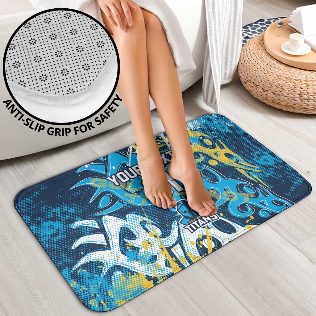 Personalized Gold Coast Titans Rugby Bathroom Set Urban Street Graffiti Style - Distressed Splatter Elements