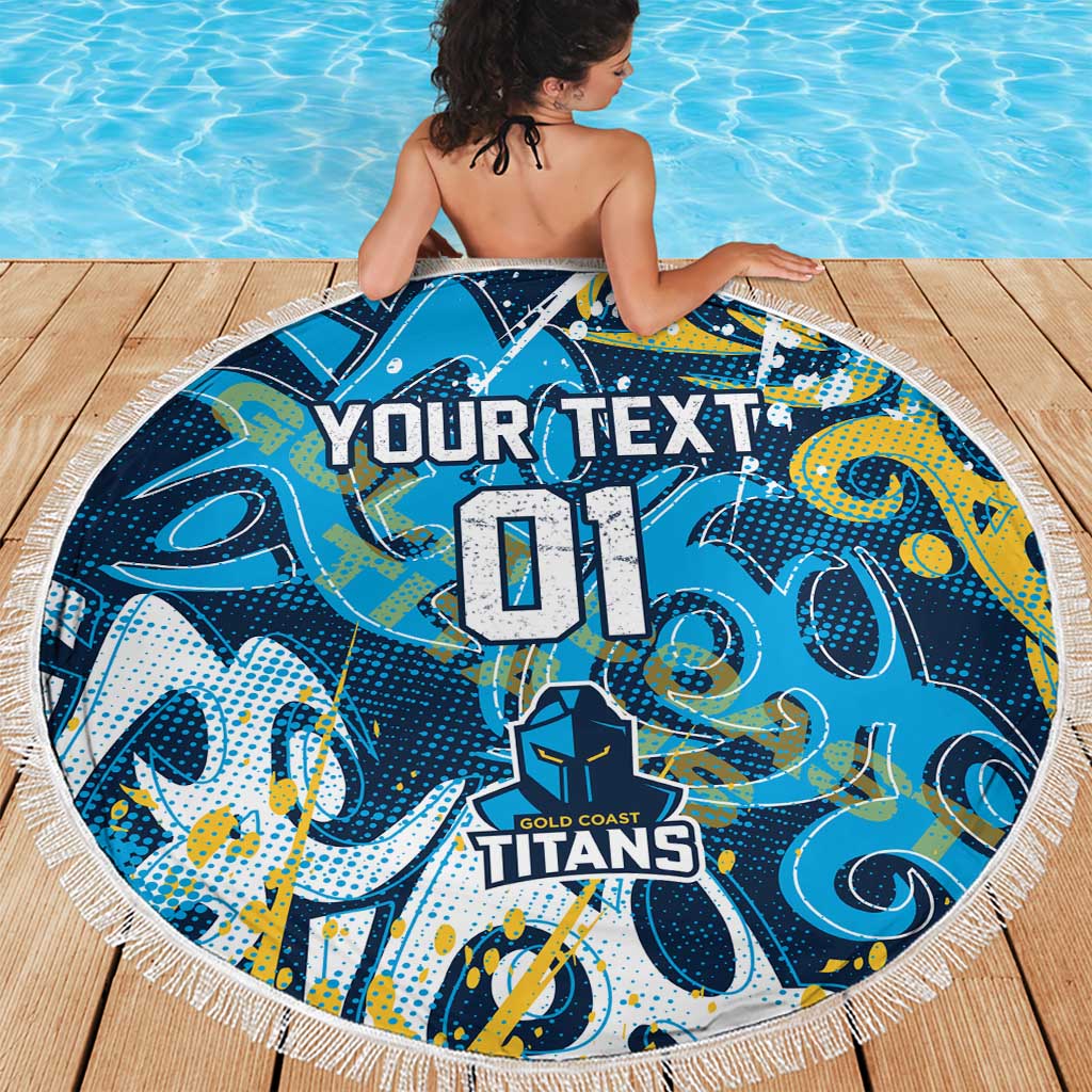 Personalized Gold Coast Titans Rugby Beach Blanket Urban Street Graffiti Style - Distressed Splatter Elements