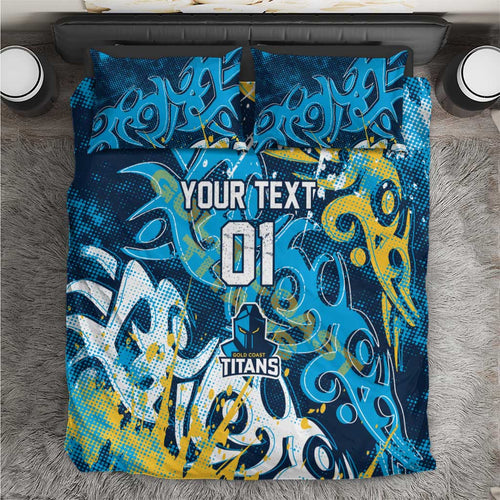 Personalized Gold Coast Titans Rugby Bedding Set Urban Street Graffiti Style - Distressed Splatter Elements