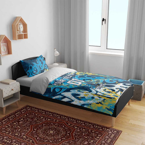 Personalized Gold Coast Titans Rugby Bedding Set Urban Street Graffiti Style - Distressed Splatter Elements