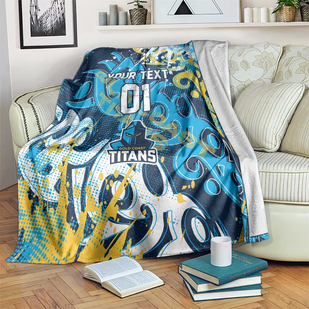 Personalized Gold Coast Titans Rugby Blanket Urban Street Graffiti Style - Distressed Splatter Elements