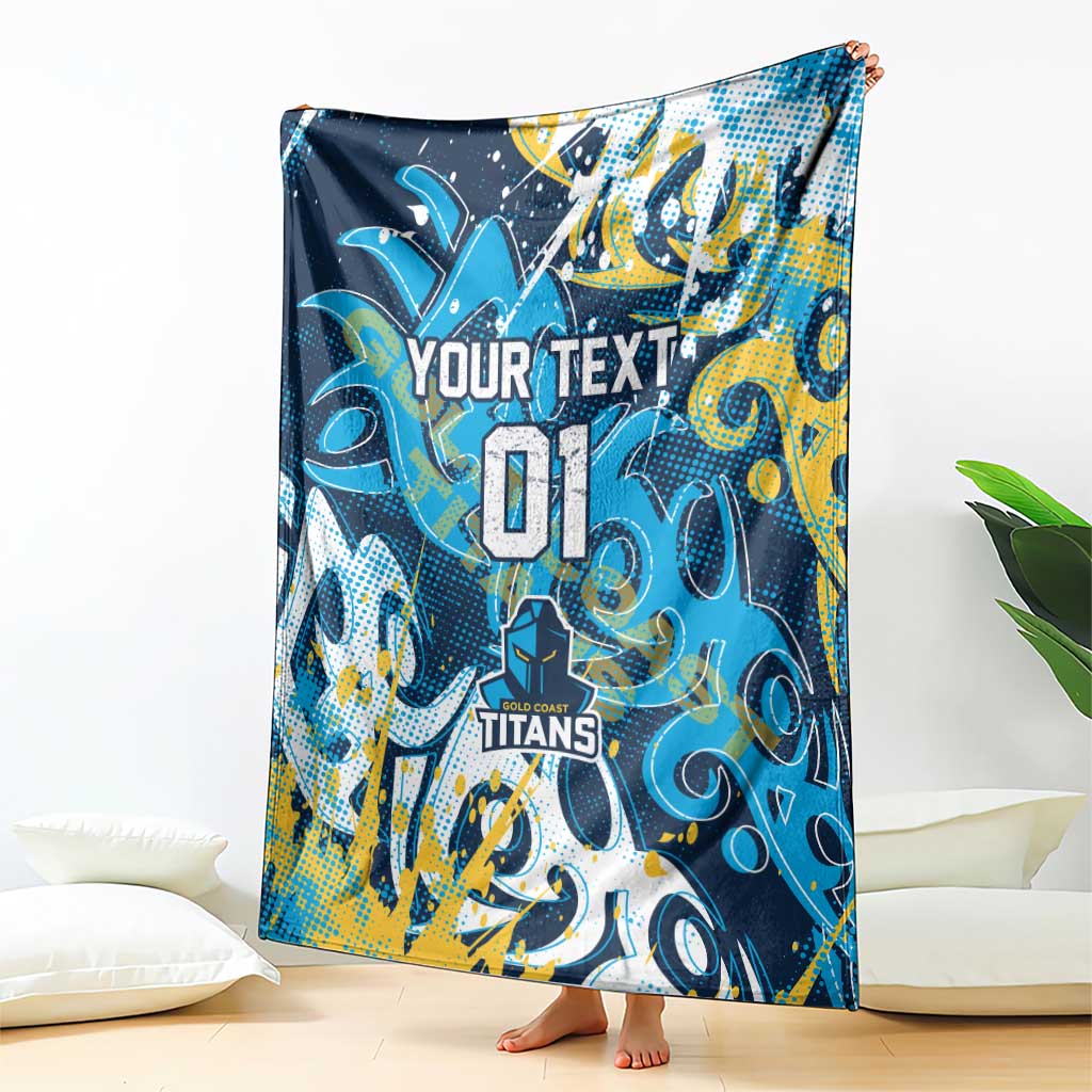 Personalized Gold Coast Titans Rugby Blanket Urban Street Graffiti Style - Distressed Splatter Elements