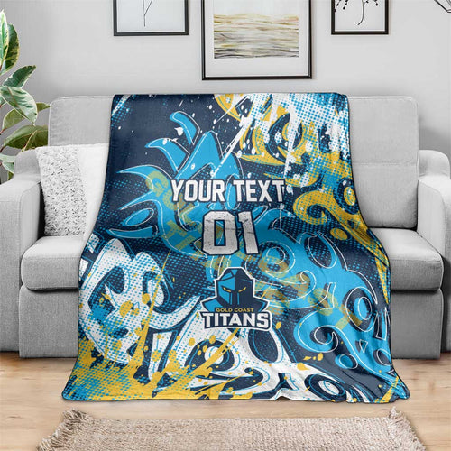 Personalized Gold Coast Titans Rugby Blanket Urban Street Graffiti Style - Distressed Splatter Elements
