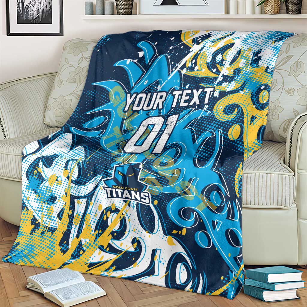 Personalized Gold Coast Titans Rugby Blanket Urban Street Graffiti Style - Distressed Splatter Elements