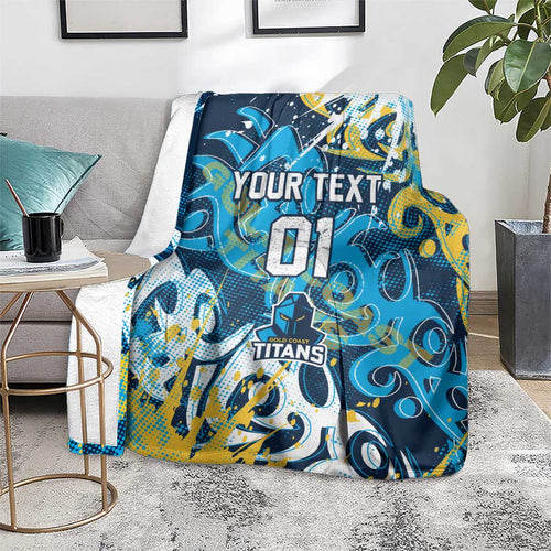 Personalized Gold Coast Titans Rugby Blanket Urban Street Graffiti Style - Distressed Splatter Elements