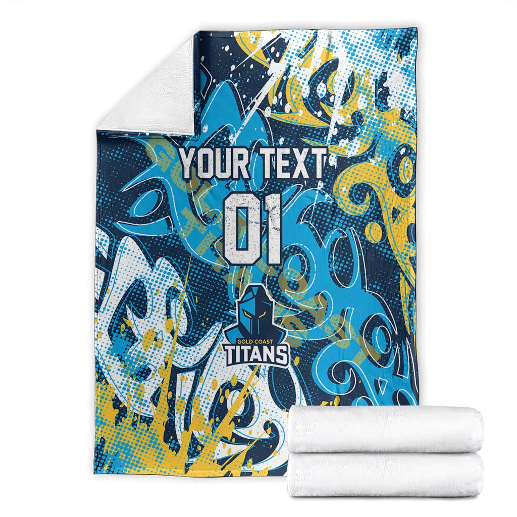 Personalized Gold Coast Titans Rugby Blanket Urban Street Graffiti Style - Distressed Splatter Elements
