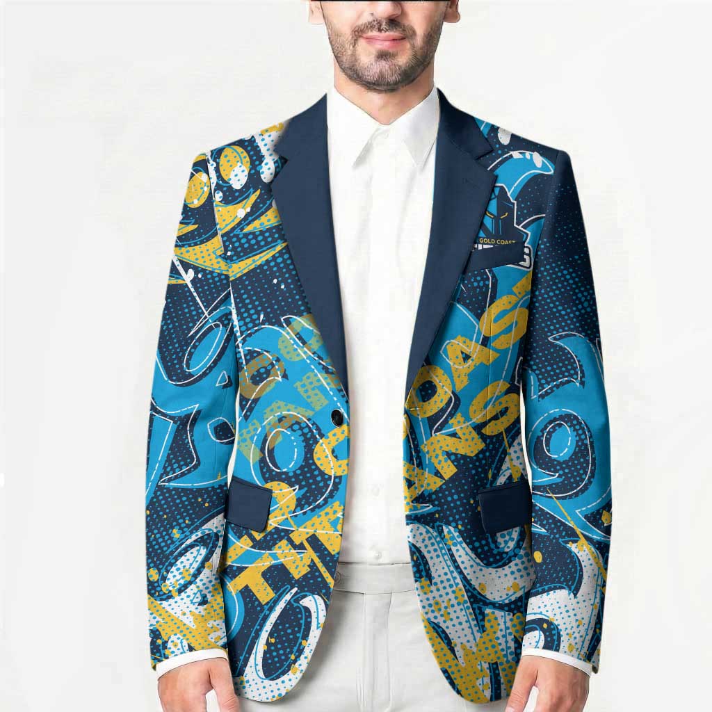 Personalized Gold Coast Titans Rugby Blazer Urban Street Graffiti Style - Distressed Splatter Elements