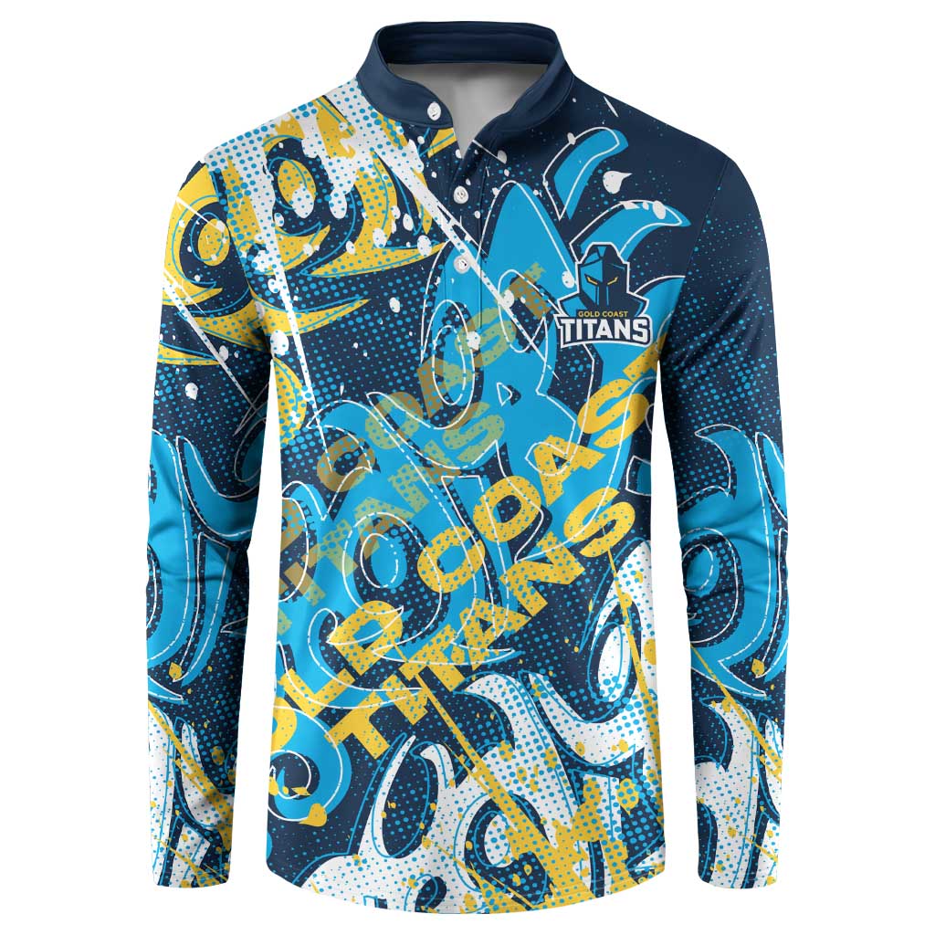 Personalized Gold Coast Titans Rugby Button Sweatshirt Urban Street Graffiti Style - Distressed Splatter Elements