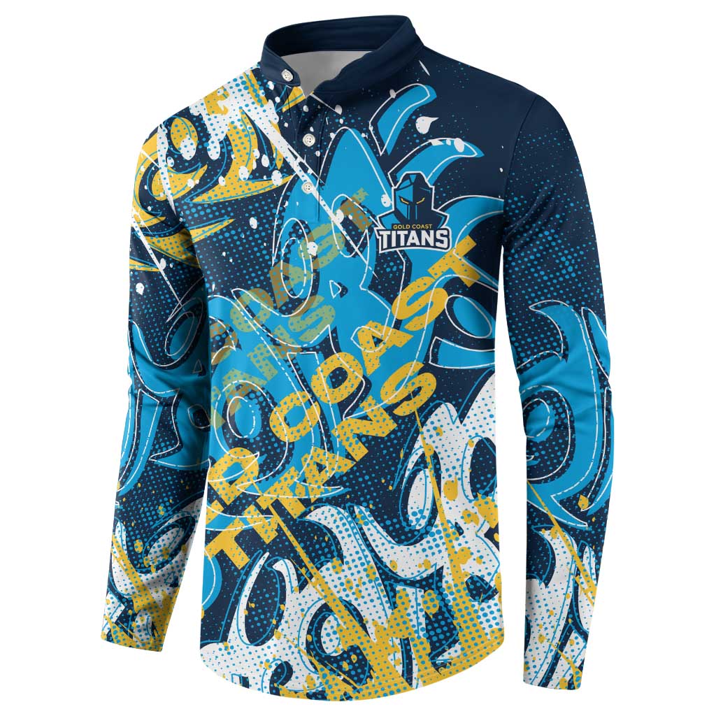 Personalized Gold Coast Titans Rugby Button Sweatshirt Urban Street Graffiti Style - Distressed Splatter Elements