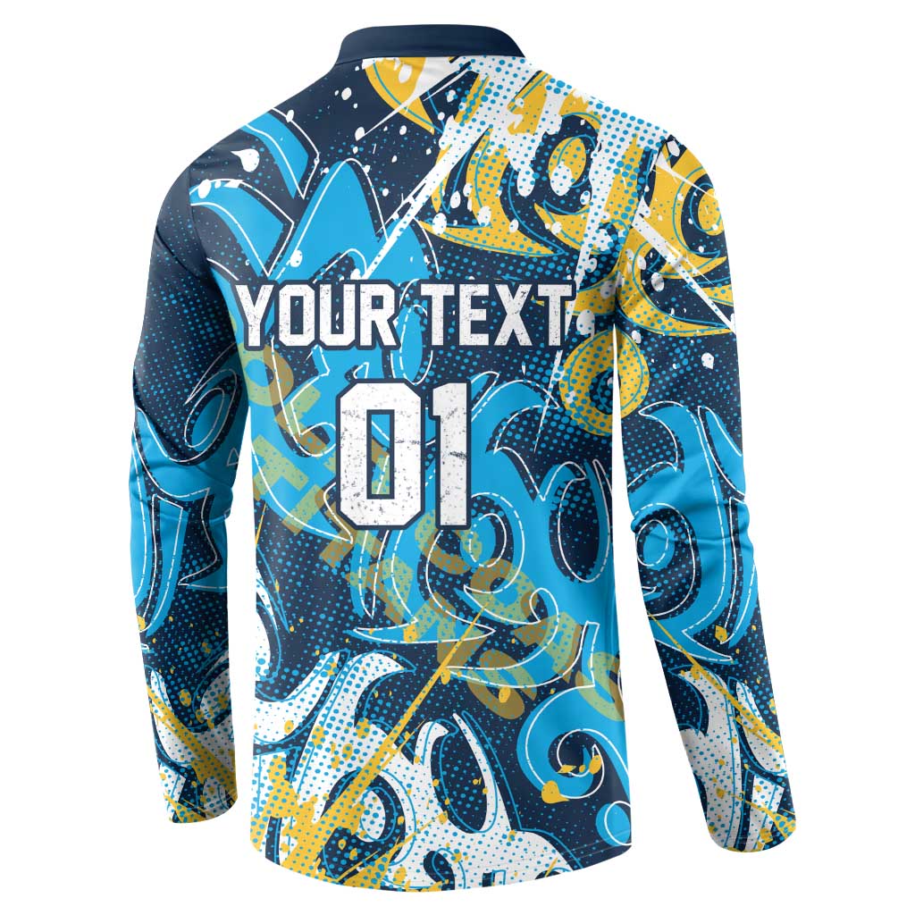 Personalized Gold Coast Titans Rugby Button Sweatshirt Urban Street Graffiti Style - Distressed Splatter Elements