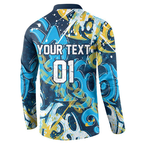 Personalized Gold Coast Titans Rugby Button Sweatshirt Urban Street Graffiti Style - Distressed Splatter Elements