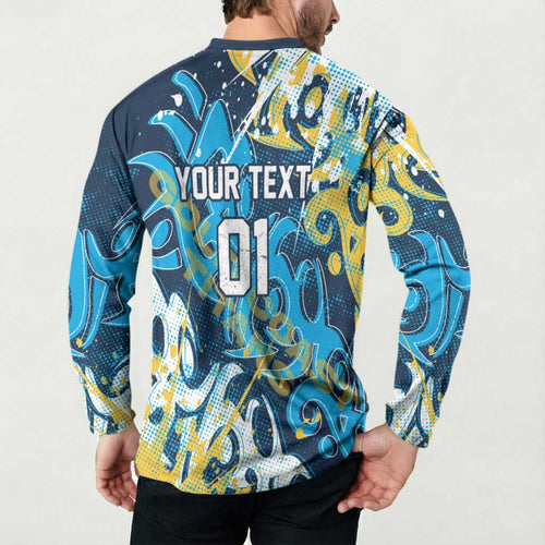 Personalized Gold Coast Titans Rugby Button Sweatshirt Urban Street Graffiti Style - Distressed Splatter Elements
