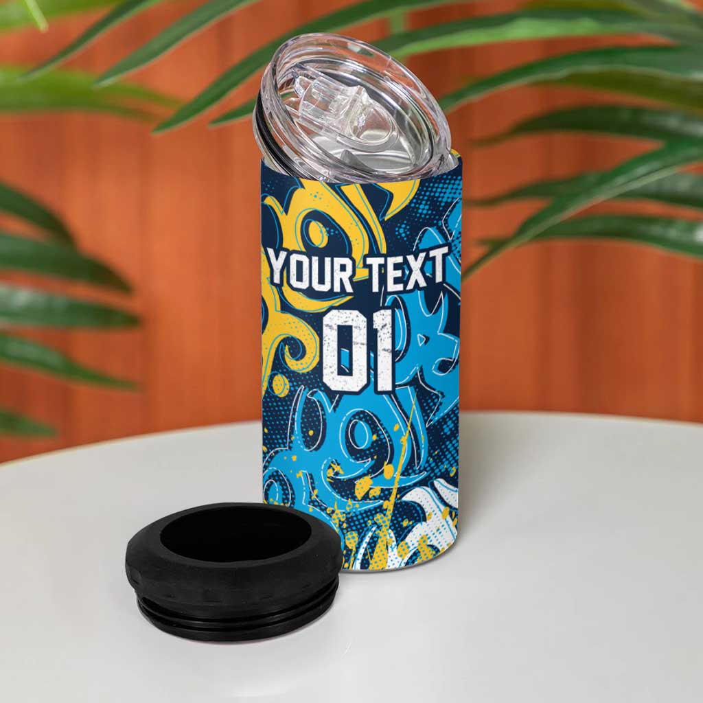 Personalized Gold Coast Titans Rugby 4 in 1 Can Cooler Tumbler Urban Street Graffiti Style - Distressed Splatter Elements